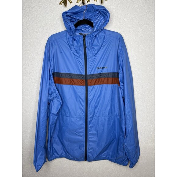Simms Fishing Packable Waterproof Jacket Blue Hooded Lightweight Vented 2XL F1 - Picture 2 of 8
